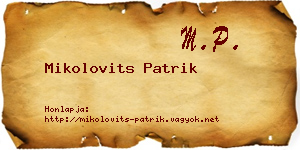 Mikolovits Patrik névjegykártya
